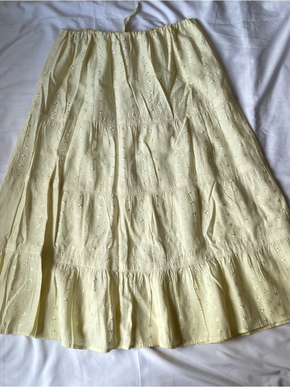 Light Yellow Tiered Eyelet Maxi Skirt - Women